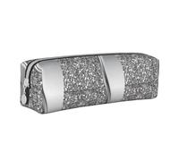 Tcoay Astuccio portapenne cilindrico portatile con cerniera in pelle, borsa per cosmetici,Glitter finto argento glamour
