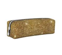 Tcoay Astuccio portapenne cilindrico portatile con cerniera in pelle, borsa per cosmetici,Glitter oro scintillante scintillante scintillante