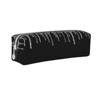 Tcoay Astuccio portapenne cilindrico portatile con cerniera in pelle, borsa per cosmetici,Gocce di glitter argento scintillano nero
