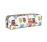Tcoay Astuccio portapenne cilindrico portatile con cerniera in pelle, borsa per cosmetici,Gufi sui rami degli alberi