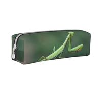 Tcoay Astuccio portapenne cilindrico portatile con cerniera in pelle, borsa per cosmetici,Mantide religiosa verde