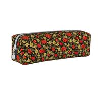 Tcoay Astuccio portapenne cilindrico portatile con cerniera in pelle, borsa per cosmetici,Mirtillo rosso russo tradizionale