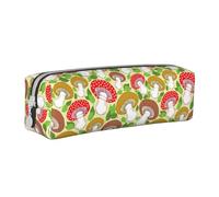 Tcoay Astuccio portapenne cilindrico portatile con cerniera in pelle, borsa per cosmetici,Modello carino di funghi e foglie