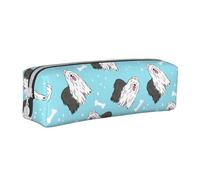 Tcoay Astuccio portapenne cilindrico portatile con cerniera in pelle, borsa per cosmetici,Modello del pastore inglese antico