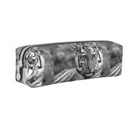 Tcoay Astuccio portapenne cilindrico portatile con cerniera in pelle, borsa per cosmetici,Modello tigre bianca