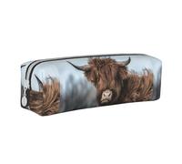 Tcoay Astuccio portapenne cilindrico portatile con cerniera in pelle, borsa per cosmetici,Mucca delle Highlands fauna selvatica scozzese