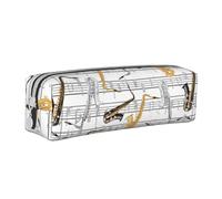 Tcoay Astuccio portapenne cilindrico portatile con cerniera in pelle, borsa per cosmetici,Note musicali Sassofoni