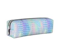Tcoay Astuccio portapenne cilindrico portatile con cerniera in pelle, borsa per cosmetici,Ologramma colorato arcobaleno olografico