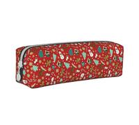 Tcoay Astuccio portapenne cilindrico portatile con cerniera in pelle, borsa per cosmetici,Omino di pan di zenzero Pupazzo di neve Bastone di caramelle Rosso Natale Natale
