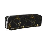 Tcoay Astuccio portapenne cilindrico portatile con cerniera in pelle, borsa per cosmetici,Oro nero Nb