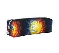 Tcoay Astuccio portapenne cilindrico portatile con cerniera in pelle, borsa per cosmetici,Palla da tennis nel fuoco e nell'acqua