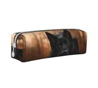 Tcoay Astuccio portapenne cilindrico portatile con cerniera in pelle, borsa per cosmetici,Pastore tedesco nero Bokeh autunno tedesco