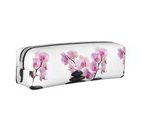 Tcoay Astuccio portapenne cilindrico portatile con cerniera in pelle, borsa per cosmetici,Pietre e orchidea rosa