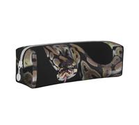 Tcoay Astuccio portapenne cilindrico portatile con cerniera in pelle, borsa per cosmetici,Pitone serpente