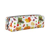 Tcoay Astuccio portapenne cilindrico portatile con cerniera in pelle, borsa per cosmetici,Raccolta autunnale Zucche Autunno Ringraziamento Foglia d'acero