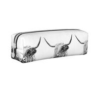 Tcoay Astuccio portapenne cilindrico portatile con cerniera in pelle, borsa per cosmetici,Ritratto di una mucca delle Highlands
