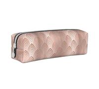 Tcoay Astuccio portapenne cilindrico portatile con cerniera in pelle, borsa per cosmetici,Rosa Rosa Rame Grigio Art Deco Conchiglie Scaglie
