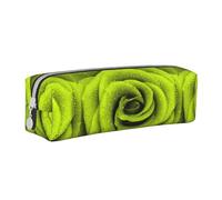 Tcoay Astuccio portapenne cilindrico portatile con cerniera in pelle, borsa per cosmetici,Rosa verde stampata