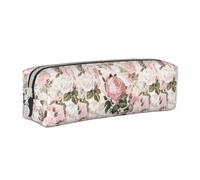 Tcoay Astuccio portapenne cilindrico portatile con cerniera in pelle, borsa per cosmetici,Rose rosa seppia shabby chic vintage