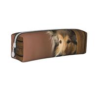 Tcoay Astuccio portapenne cilindrico portatile con cerniera in pelle, borsa per cosmetici,Rough Collie Lassie Cani Grandi e Soffici Cani Animali Domestici