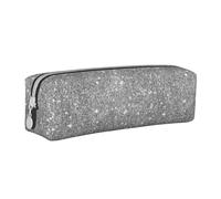 Tcoay Astuccio portapenne cilindrico portatile con cerniera in pelle, borsa per cosmetici,Scintille glitterate argento