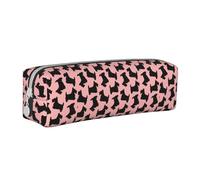 Tcoay Astuccio portapenne cilindrico portatile con cerniera in pelle, borsa per cosmetici,Scottish Terrier modello rosa nero