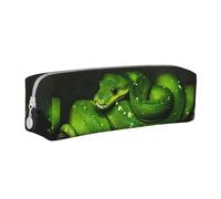 Tcoay Astuccio portapenne cilindrico portatile con cerniera in pelle, borsa per cosmetici,Serpente verde rettile