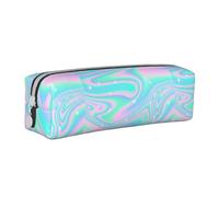Tcoay Astuccio portapenne cilindrico portatile con cerniera in pelle, borsa per cosmetici,Sfondo astratto olografico in pastello neon