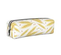 Tcoay Astuccio portapenne cilindrico portatile con cerniera in pelle, borsa per cosmetici,Spighe di grano e cereali d'oro