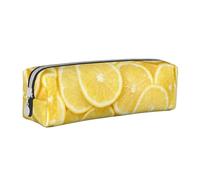 Tcoay Astuccio portapenne cilindrico portatile con cerniera in pelle, borsa per cosmetici,Stampato limone giallo