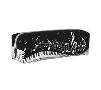 Tcoay Astuccio portapenne cilindrico portatile con cerniera in pelle, borsa per cosmetici,Tasti del pianoforte con note musicali