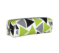 Tcoay Astuccio portapenne cilindrico portatile con cerniera in pelle, borsa per cosmetici,Triangoli casuali verde lime grigio nero su bianco