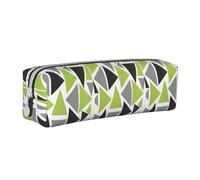 Tcoay Astuccio portapenne cilindrico portatile con cerniera in pelle, borsa per cosmetici,Triangoli casuali verde lime grigio nero su bianco