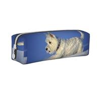 Tcoay Astuccio portapenne cilindrico portatile con cerniera in pelle, borsa per cosmetici,Westie Inverno West Highland White Terrier Cani