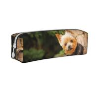 Tcoay Astuccio portapenne cilindrico portatile con cerniera in pelle, borsa per cosmetici,Yorkshire Terrier Bokeh Cani carini Muro