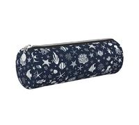Tcoay Astuccio portapenne in pelle, astuccio porta cosmetici portatile con cerniera argentata,Animali marini Pesci Stelle marine Conchiglie Cartoni animati Nautici Estate Vita oceanica