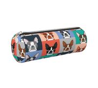 Tcoay Astuccio portapenne in pelle, astuccio porta cosmetici portatile con cerniera argentata,Cane Boston Terrier