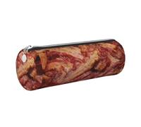Tcoay Astuccio portapenne in pelle, astuccio porta cosmetici portatile con cerniera argentata,Delizioso sfondo di pancetta