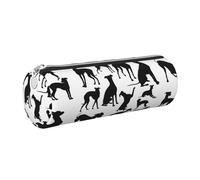 Tcoay Astuccio portapenne in pelle, astuccio porta cosmetici portatile con cerniera argentata,Levriero italiano