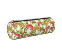 Tcoay Astuccio portapenne in pelle, astuccio porta cosmetici portatile con cerniera argentata,Modello carino con funghi e foglie