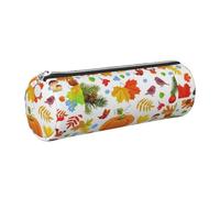 Tcoay Astuccio portapenne in pelle, astuccio porta cosmetici portatile con cerniera argentata,Raccolta autunnale Zucche Autunno Ringraziamento Foglia d'acero