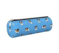 Tcoay Astuccio portapenne in pelle, astuccio porta cosmetici portatile con cerniera argentata,Simpatici cani Jack Russell Terrier con motivo a ossa