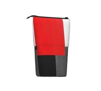 Tcoay Astuccio portapenne telescopico con blocco geometrico rosso grigio nero e bianco, portapenne in piedi, astuccio per cancelleria