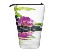 Tcoay Benessere asiatico con pietre per massaggio Zen, orchidea viola, portapenne in piedi, astuccio per cancelleria, astuccio per matite, organizer, astuccio telescopico