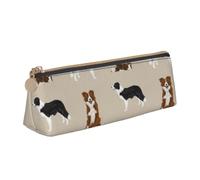 Tcoay Border Collie, razza canina di base, Border, Astuccio portamatite triangolare portatile con cerniera, in PVC e similpelle, ideale per adolescenti e adulti.