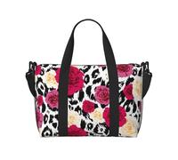 Tcoay Borsa da spiaggia con fiori leopardati colorati per donna, borse da viaggio e tracolla riutilizzabili