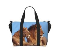 Tcoay Borsa da spiaggia con stampa di due leoni, per donna - Borse da viaggio a mano e a tracolla riutilizzabili