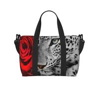 Tcoay Borsa da spiaggia leopardata e rosa rossa per donna, borsa da viaggio a mano e a tracolla riutilizzabile