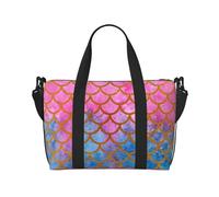 Tcoay Borsa da spiaggia per donna con coda a squame di sirena e arcobaleno, borsa da viaggio riutilizzabile a mano e a tracolla