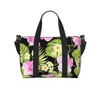 Tcoay Borsa da spiaggia per donna con fiori rosa tropicali e palme della giungla - Borse da viaggio a mano e a tracolla riutilizzabili